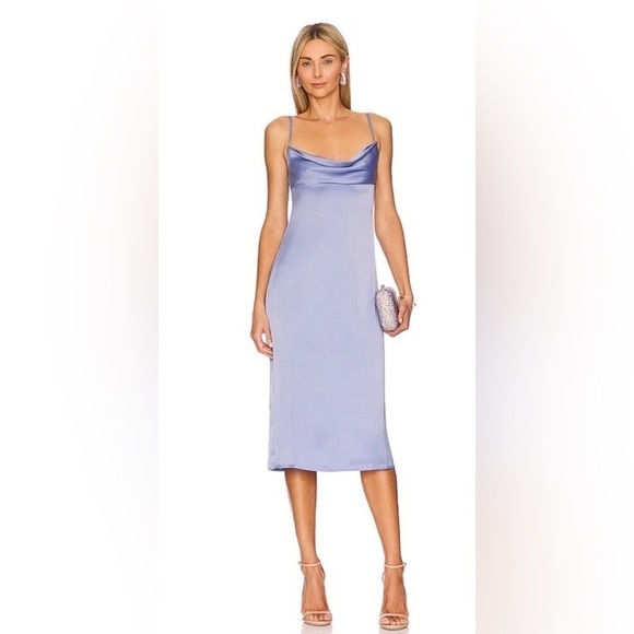 WeWoreWhat Dresses & Skirts - NWT We Wore What Midi Slip Dress Cowl Neck Satin Charmeuse Slate Blue Size 4